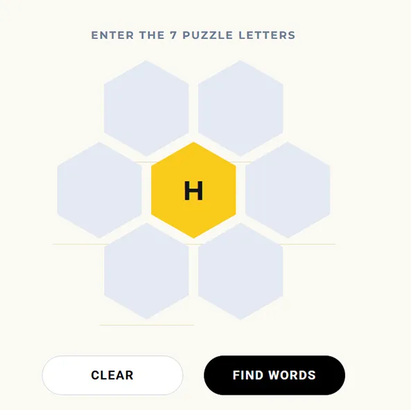 Spelling bee solver center letter entry field in the honeycomb grid