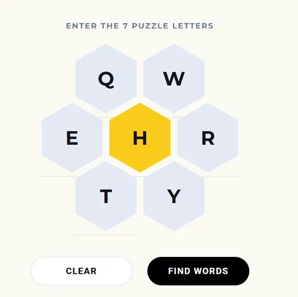 Spelling bee solver outer letter positions surrounding the center letter
